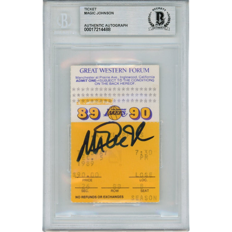 Magic Johnson Autographed Los Angeles Lakers 12/5/89 Ticket Stub BAS Slabbed