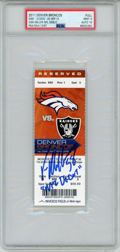 Von Miller Signed NFL Debut Ticket 9/12/2011 PSA Grade 9 Auto 10