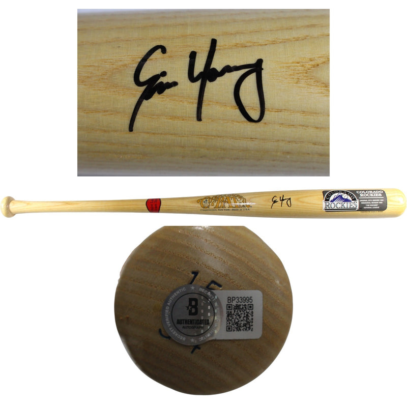 Eric Young Signed Colorado Rockies Cooperstown Baseball Bat "1st HR"