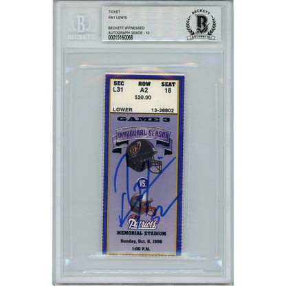 Ray Lewis Autographed Baltimore Ravens Oct 6 1996 Ticket Stub BAS Slab