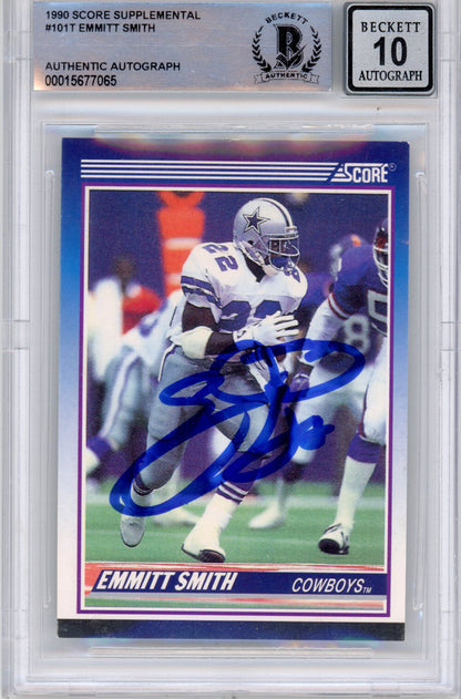 Emmitt Smith Signed 1990 Score Supplemental #101 Card - Beckett Grade 10