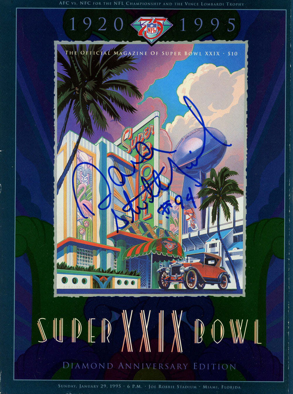 Dana Stubblefield Autographed Super Bowl XXIX Official Program (Beckett)