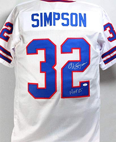O.J. Simpson Signed White Custom Jersey with HOF 85 Inscription