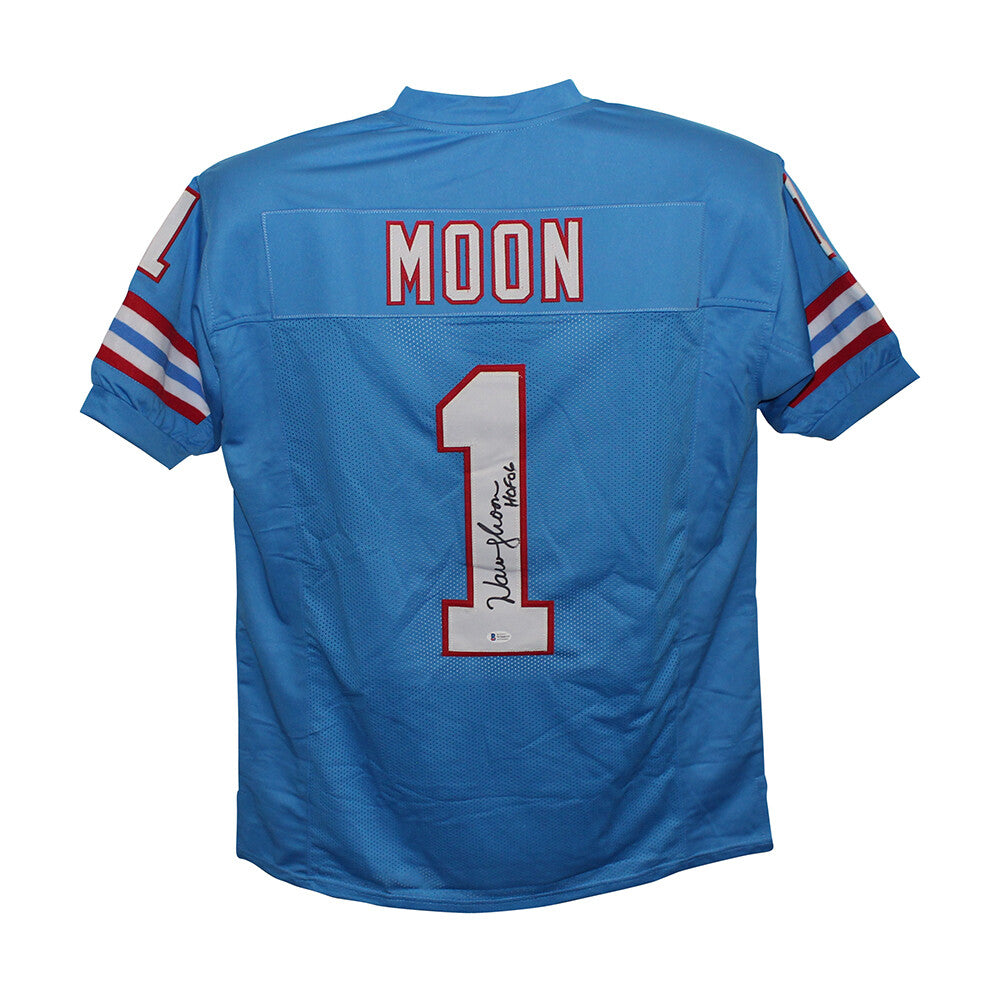 Warren Moon Autographed Houston Oilers Style Blue Jersey (HOF Inscription)