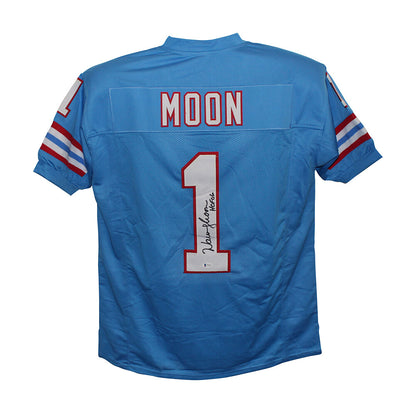 Warren Moon Autographed Houston Oilers Style Blue Jersey (HOF Inscription)