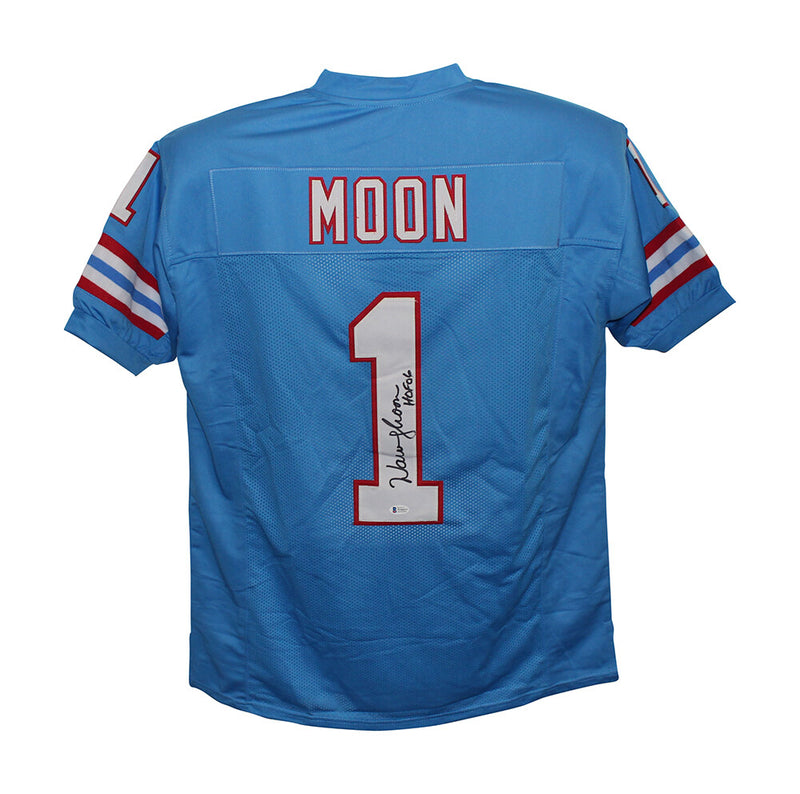 Warren Moon Autographed Houston Oilers Style Blue Jersey (HOF Inscription)