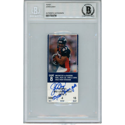 John Elway Autographed Denver Broncos Ticket Stub 50,000 Career Yds BAS