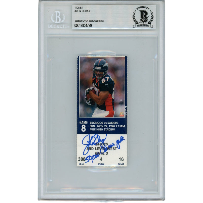 John Elway Autographed Denver Broncos Ticket Stub 50,000 Career Yds BAS