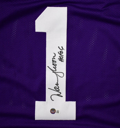 Warren Moon Autographed Purple College Style Custom Jersey (HOF Inscription)