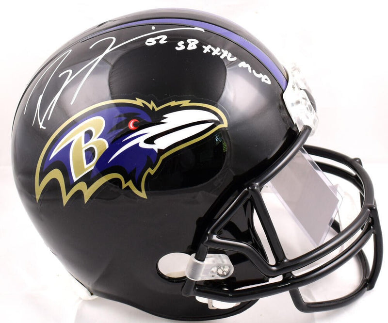 Ray Lewis Signed Baltimore Ravens White Full Size Helmet SB XXXV MVP