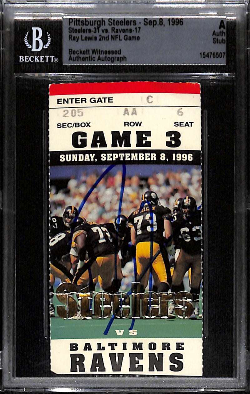 Ray Lewis Signed Baltimore Ravens 2nd Career Game Ticket Stub - Beckett Slabbed