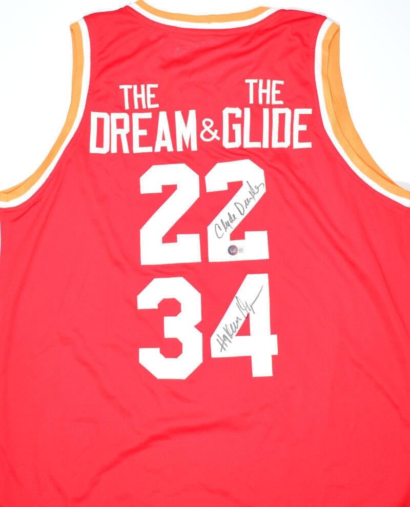 Hakeem Olajuwon & Clyde Drexler Autographed Houston Red Custom Jersey