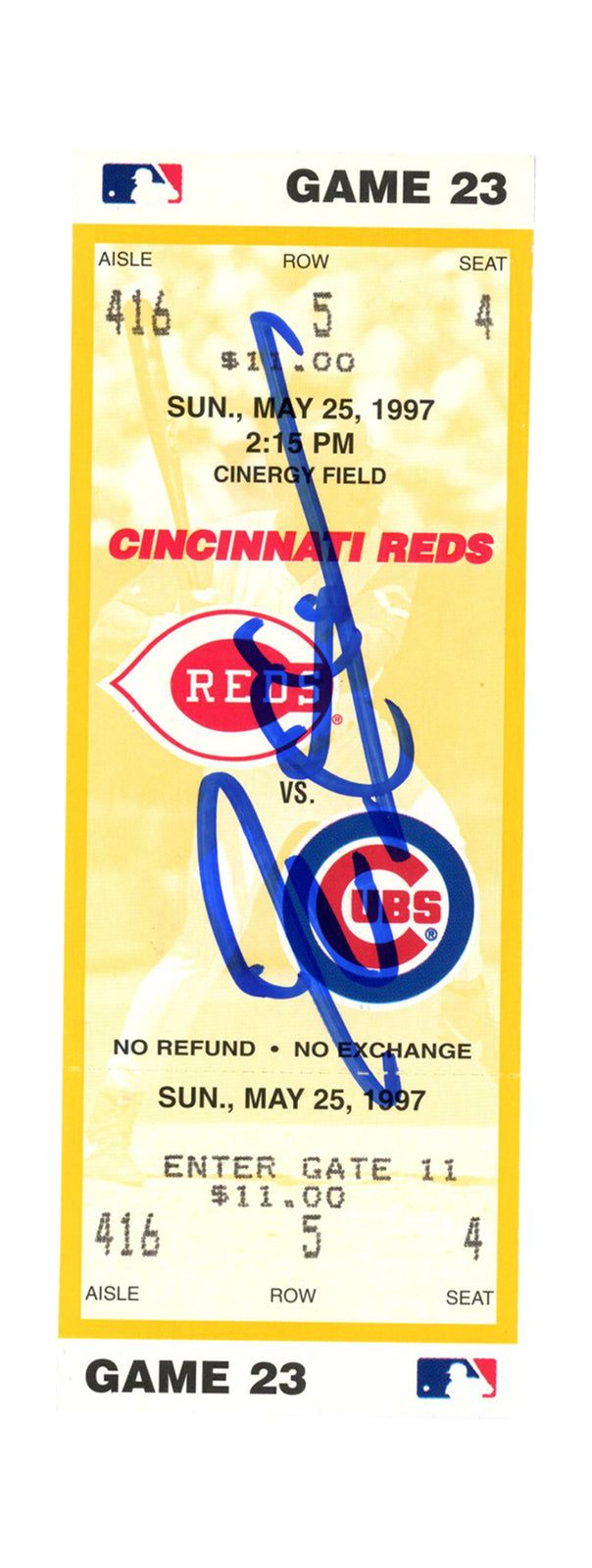 Deion Sanders Signed Cincinnati Reds Ticket Stub (May 25, 1997) BAS