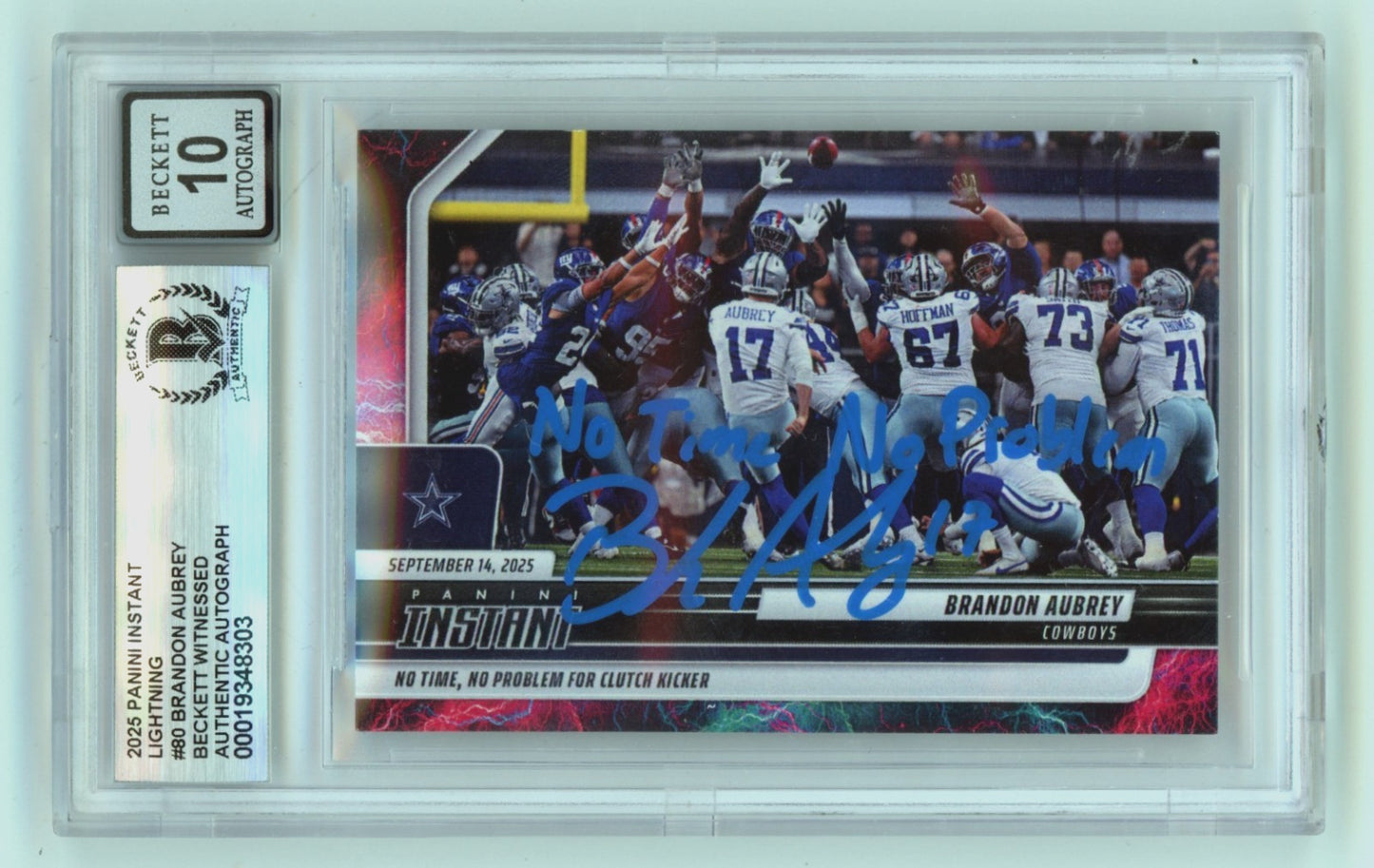 Brandon Aubrey Signed 2025 Panini Instant Lightning Card (BGS 10 Auto)