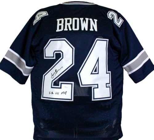 Larry Brown Signed Blue Custom Jersey with SB MVP Inscription