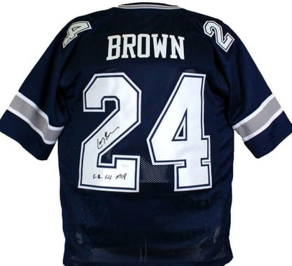 Larry Brown Signed Blue Custom Jersey with SB MVP Inscription
