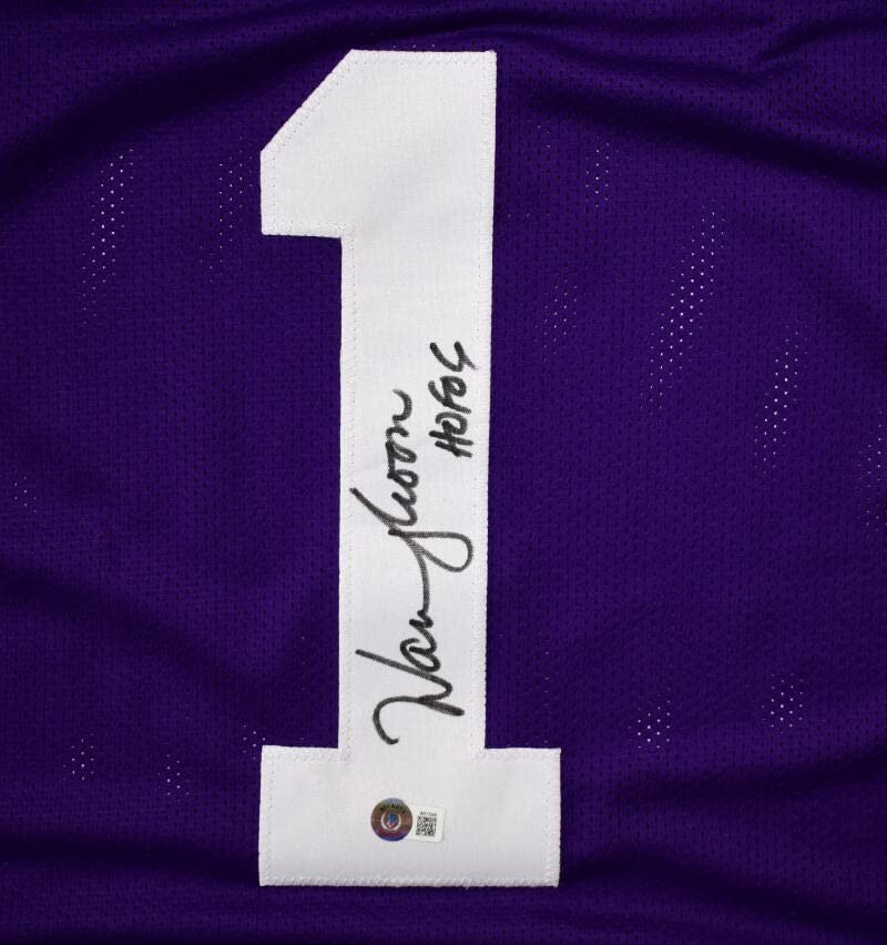 Warren Moon Autographed Purple College Style Custom Jersey (HOF Inscription)