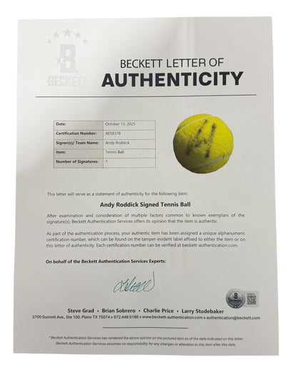 Andy Roddick Signed Wilson US Open Tennis Ball (Beckett COA)