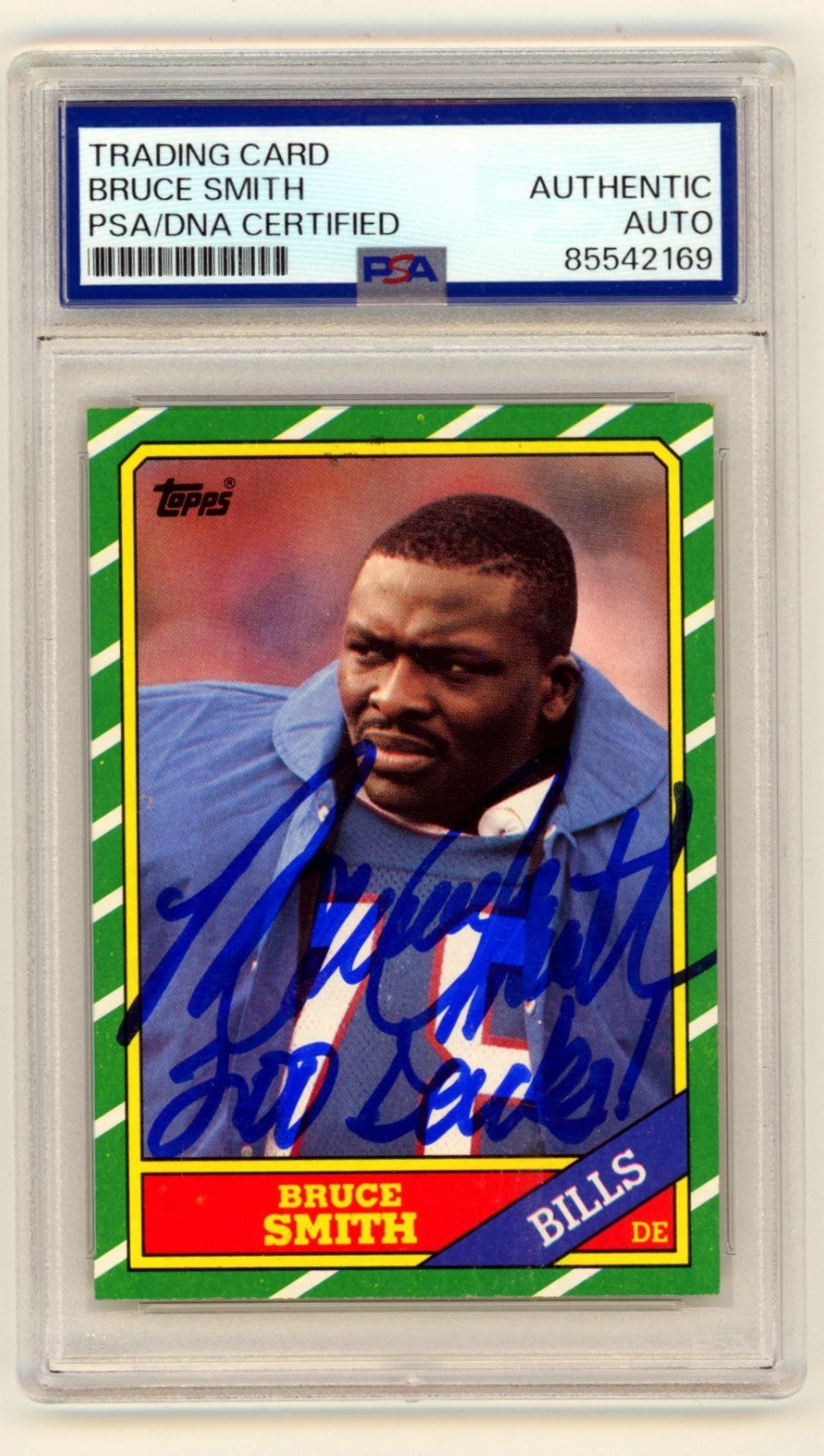Bruce Smith Signed 1986 Topps #389 Rookie Card "200 Sacks" PSA Auto