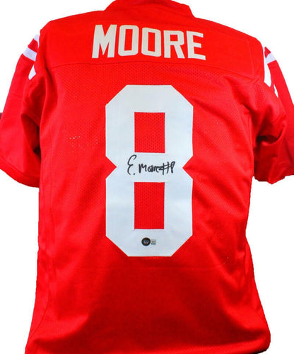 Elijah Moore Signed Red Custom College Style Jersey