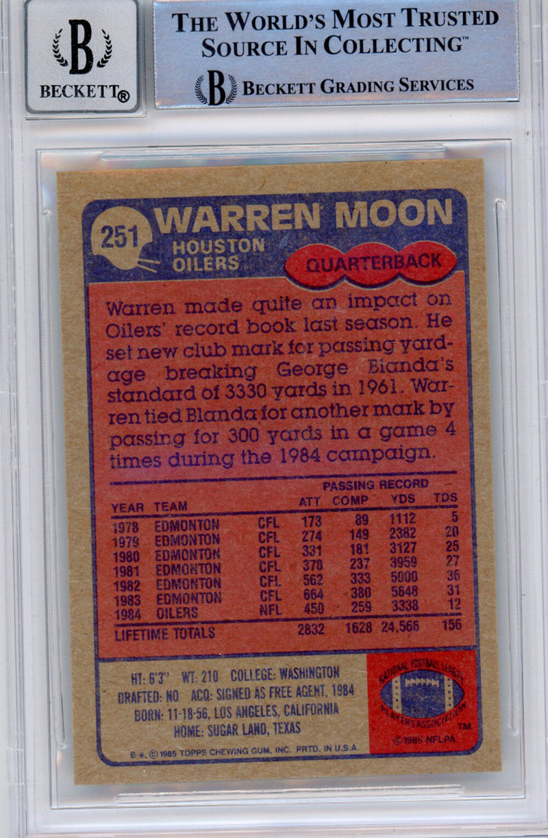 Warren Moon Signed 1985 Topps #251 Card BAS Grade 10 Slabbed