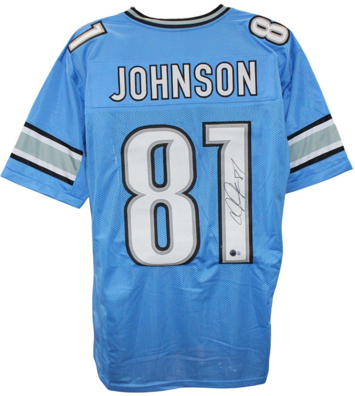 Calvin Johnson Autographed Pro Style Blue Jersey (Beckett COA)