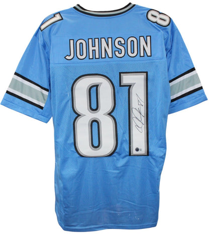 Calvin Johnson Autographed Pro Style Blue Jersey (Beckett COA)