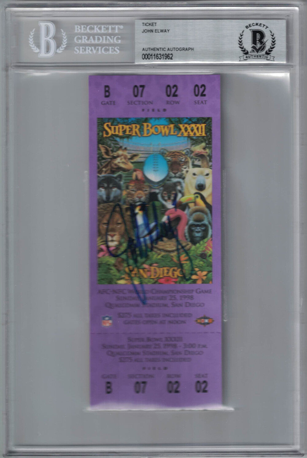 John Elway Signed Denver Broncos Super Bowl XXXII Ticket BAS COA