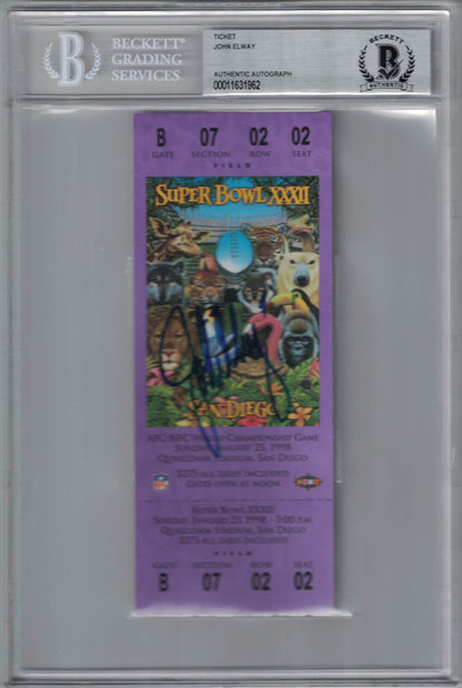 John Elway Signed Denver Broncos Super Bowl XXXII Ticket BAS COA