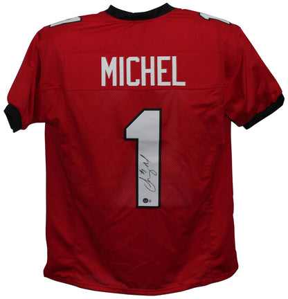 Sony Michel Autographed Georgia Bulldogs Custom Red Jersey (BAS)