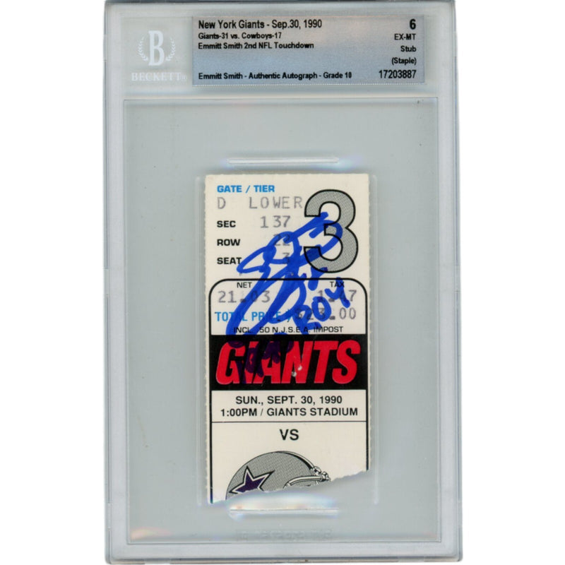 Emmitt Smith Signed Dallas Cowboys Ticket Stub (9/30/90) ROY Inscription