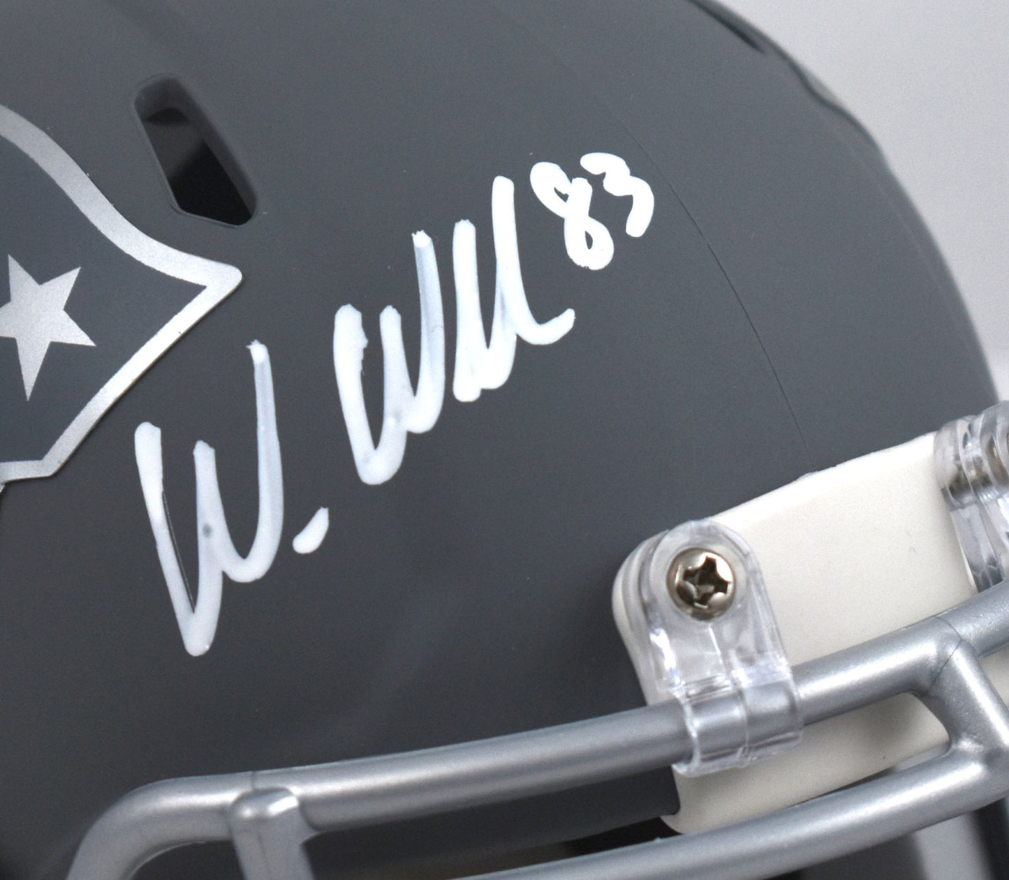 Wes Welker Signed New England Patriots Slate Speed Mini Helmet