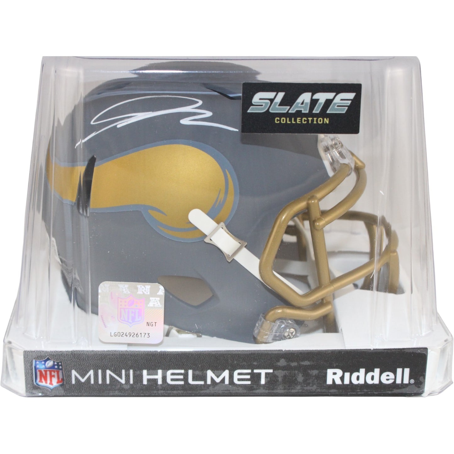 Jordan Addison Minnesota Vikings Signed Slate Mini Helmet
