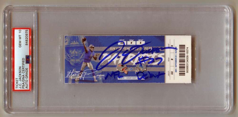 J.C. Jackson Signed NFL Debut Game Ticket PSA 10 Auto (Inscribed)