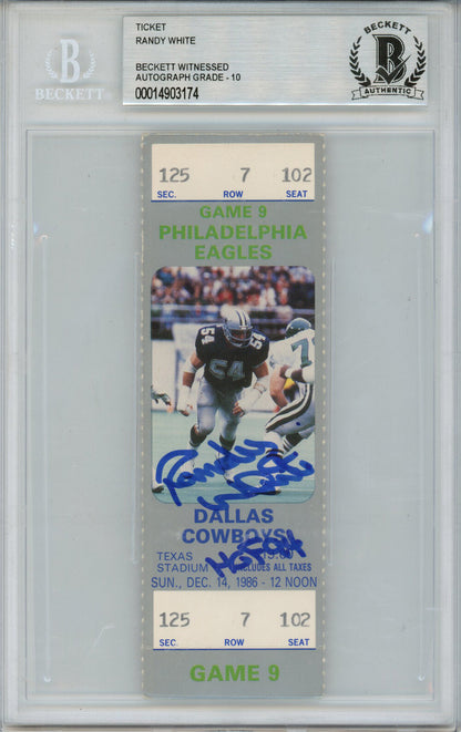 Randy White Signed 12/14/1986 Cowboys Ticket Stub HOF 94 Beckett Slab