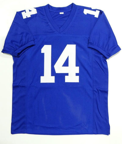 Y.A. Tittle Signed New York Giants Style Custom Blue Jersey HOF Inscribed