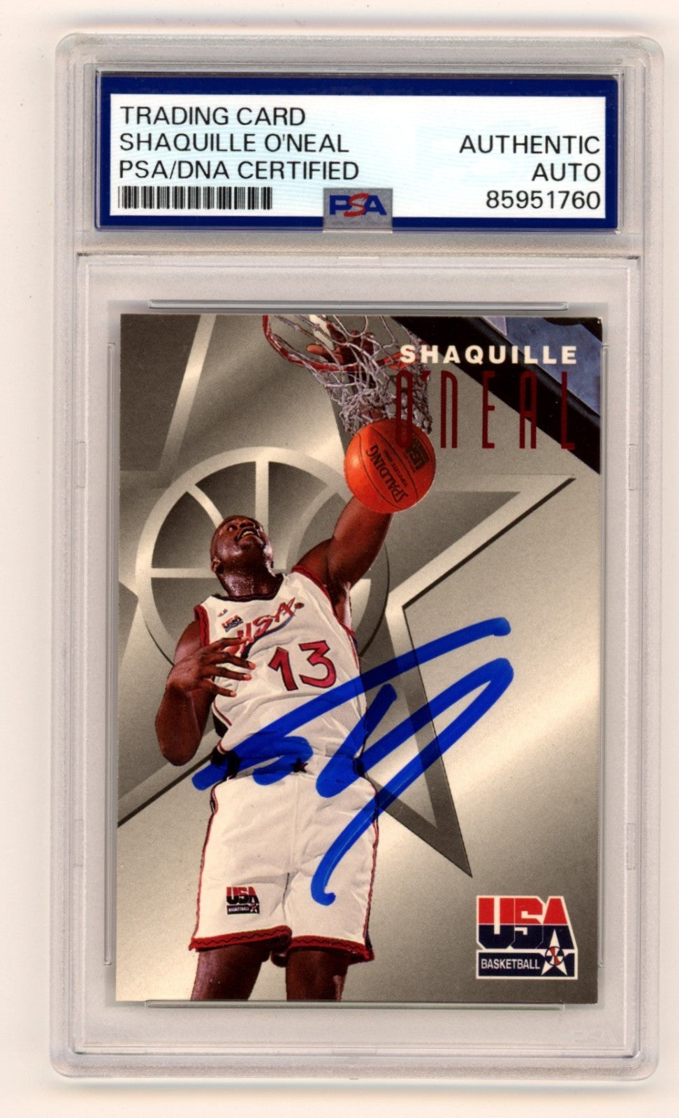 Shaquille O'Neal Signed 1996-97 Skybox Team USA Card #7 PSA Authentic