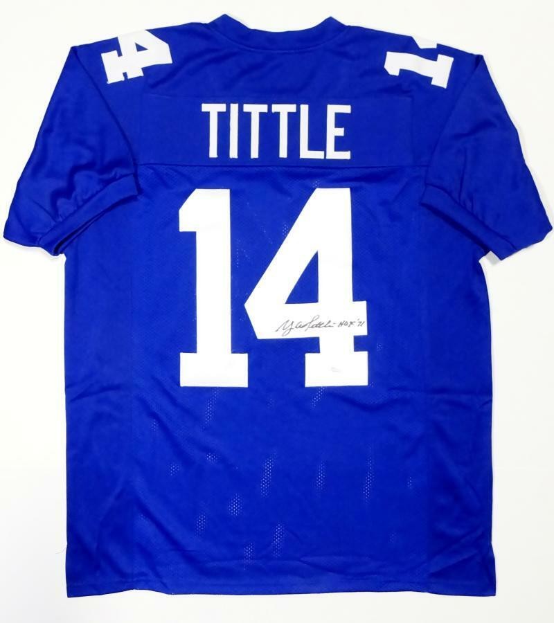 Y.A. Tittle Autographed New York Giants Custom Blue Jersey