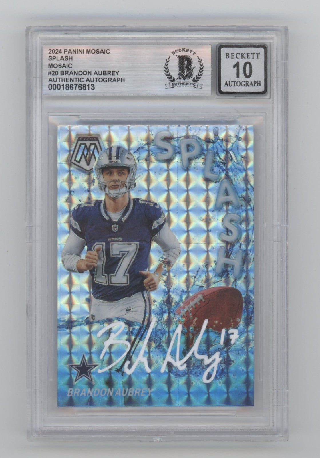 Brandon Aubrey Signed 2024 Panini Mosaic Splash Trading Card BGS 10 Auto