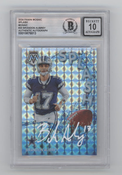 Brandon Aubrey Signed 2024 Panini Mosaic Splash Trading Card BGS 10 Auto