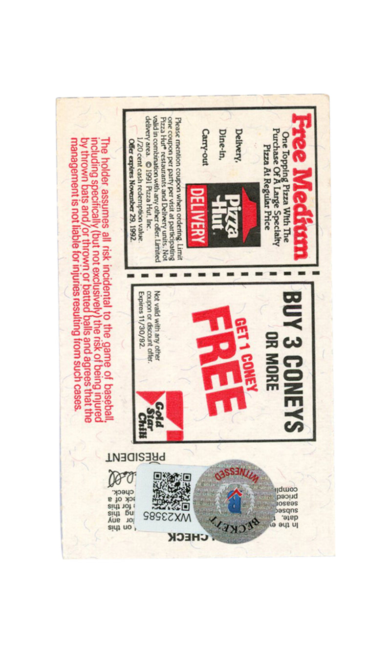 Deion Sanders Signed Atlanta Braves Ticket Stub 6/28/1992 BAS