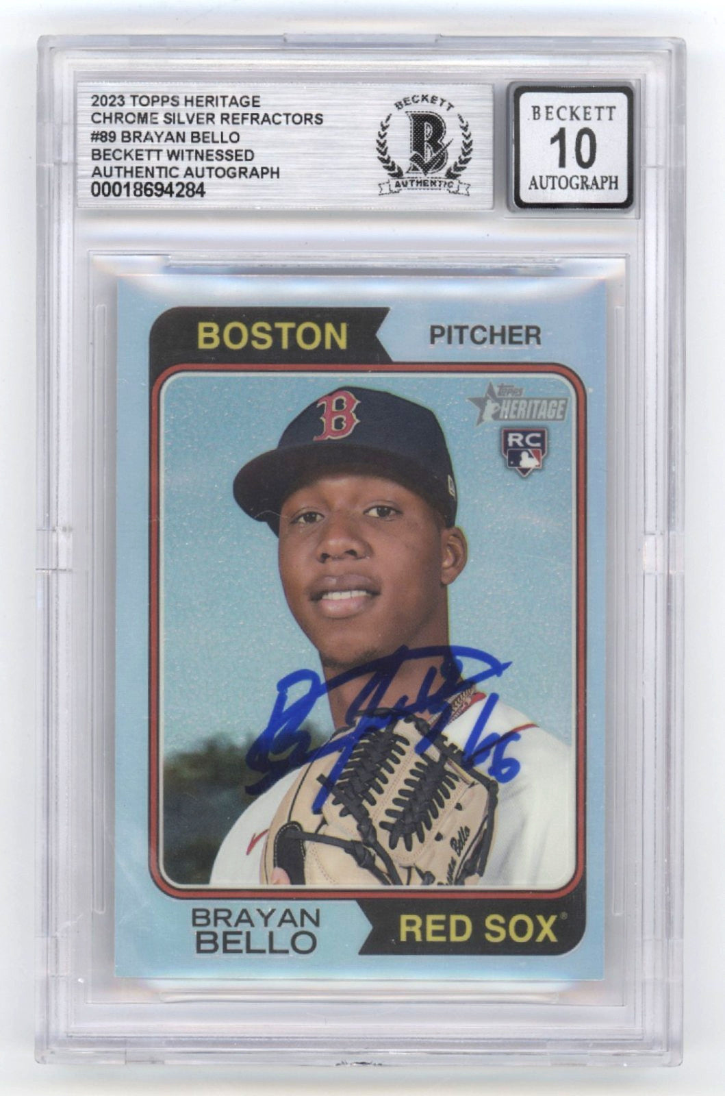Brayan Bello Signed 2023 Topps Heritage Chrome Silver Refractor RC BGS 10