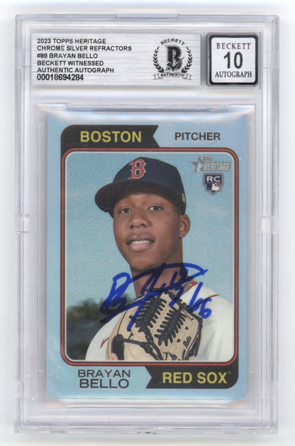 Brayan Bello Signed 2023 Topps Heritage Chrome Silver Refractor RC BGS 10