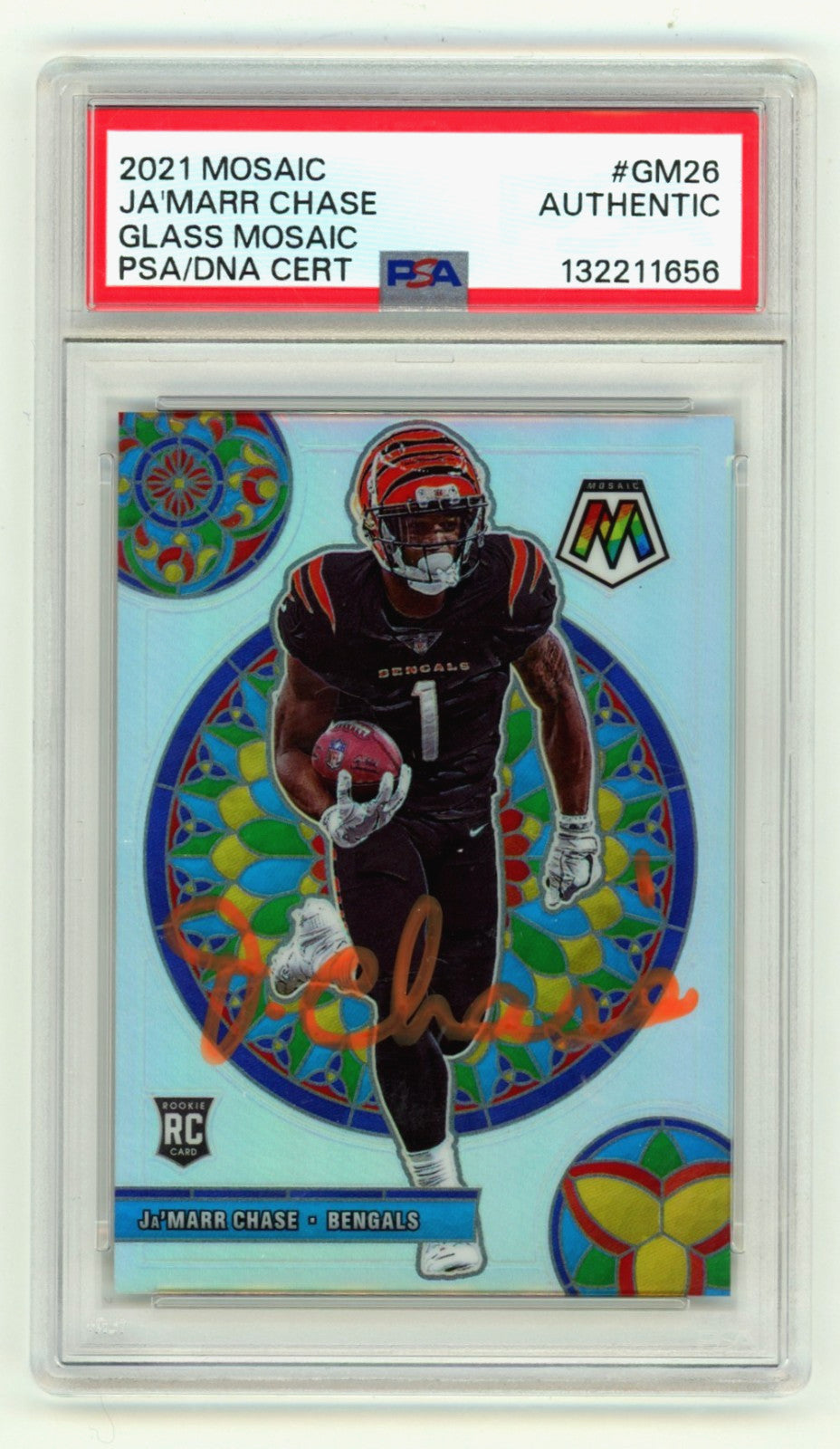 Ja'Marr Chase Signed 2021 Panini Mosaic Glass SSP Rookie Card PSA Auto