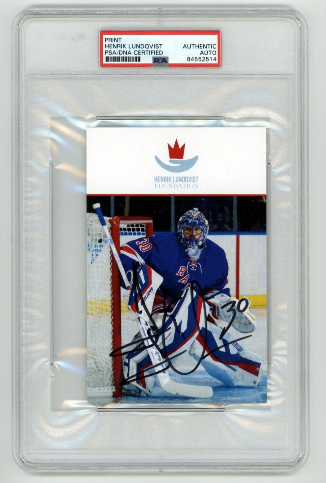 Henrik Lundqvist Signed New York Rangers Foundation Print (PSA/DNA)