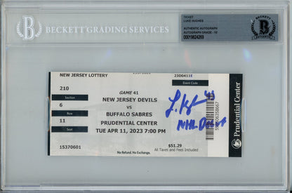 Luke Hughes Signed New Jersey Devils NHL Debut Ticket (4/11/23)