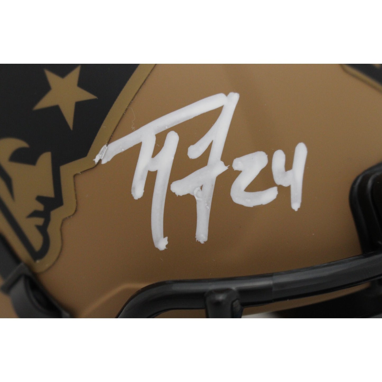 Ty Law Signed New England Patriots 2023 Salute to Service Mini Helmet