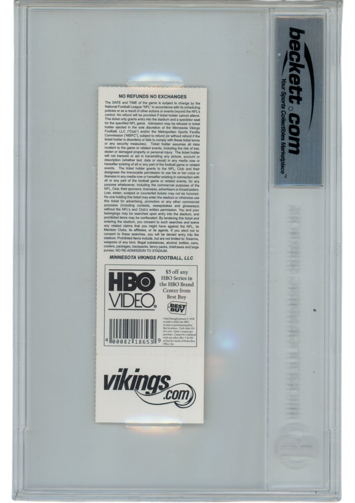 Adrian Peterson Signed Minnesota Vikings Slabbed Ticket Stub "2007 ROY" BAS