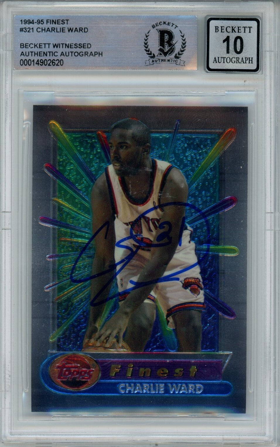 Charlie Ward Signed New York Knicks 1995 Topps #321 Card - Beckett Auto 10