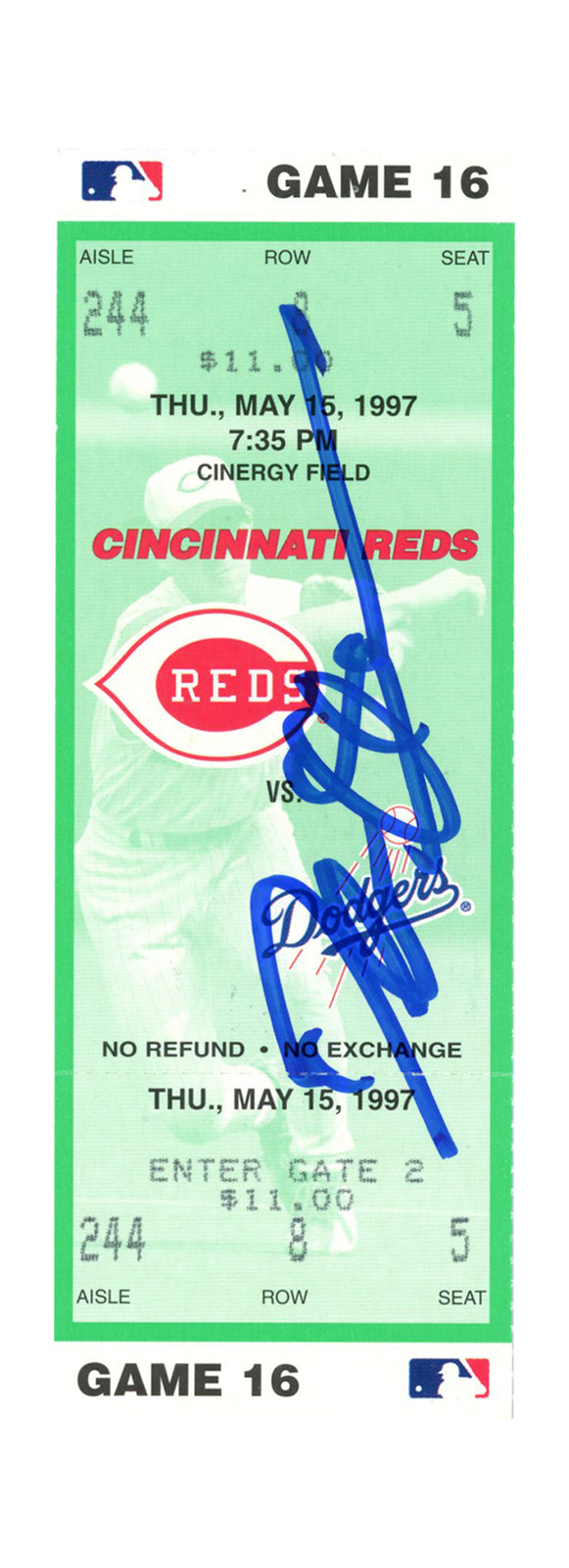 Deion Sanders Signed Cincinnati Reds vs Dodgers 1997 Ticket Stub BAS